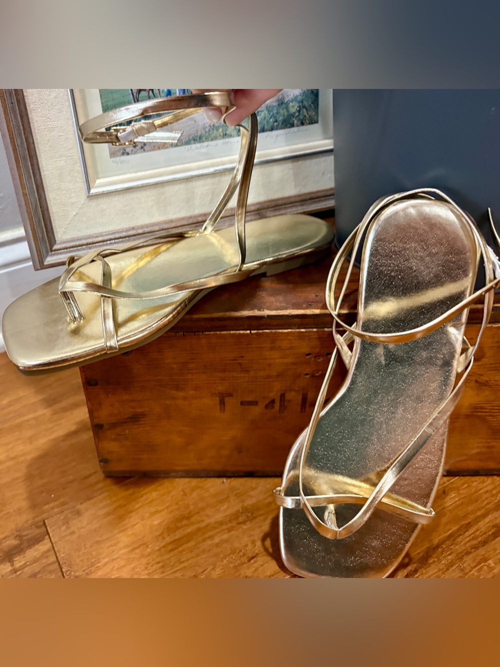 Shein New! Sandals Metallic Gold Strappy Ankle Wrap Strap Summer Gladiator 7.5 - Picture 3 of 6
